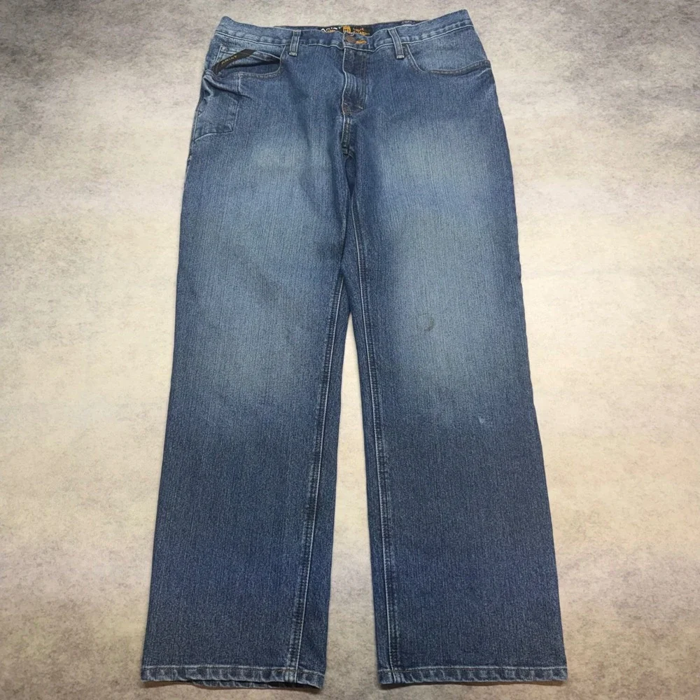 Ariat Rebar M3 Loose Straight Mens 34x32 Blue DuraStretch Stackable Work Jeans